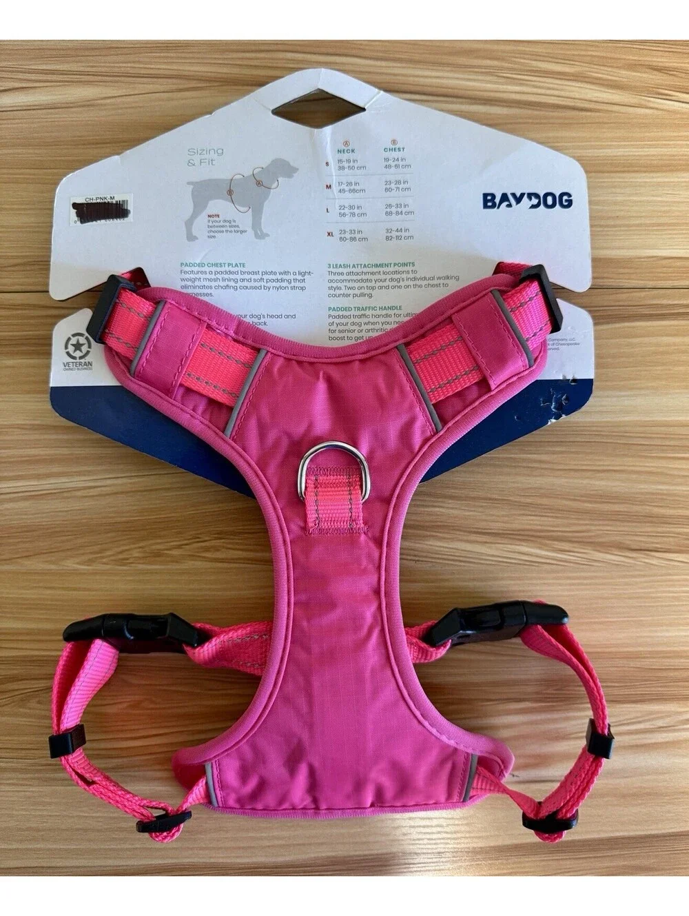 BAYDOG Chesapeake Dog Harness Medium Pink Reflective Padded 3 Leash Points